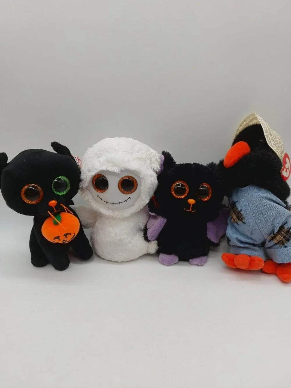 Ty Beanie Boos Cat Ghost Bat Scarecrow Lot Of 4 Plush Stuffed Animal Halloween